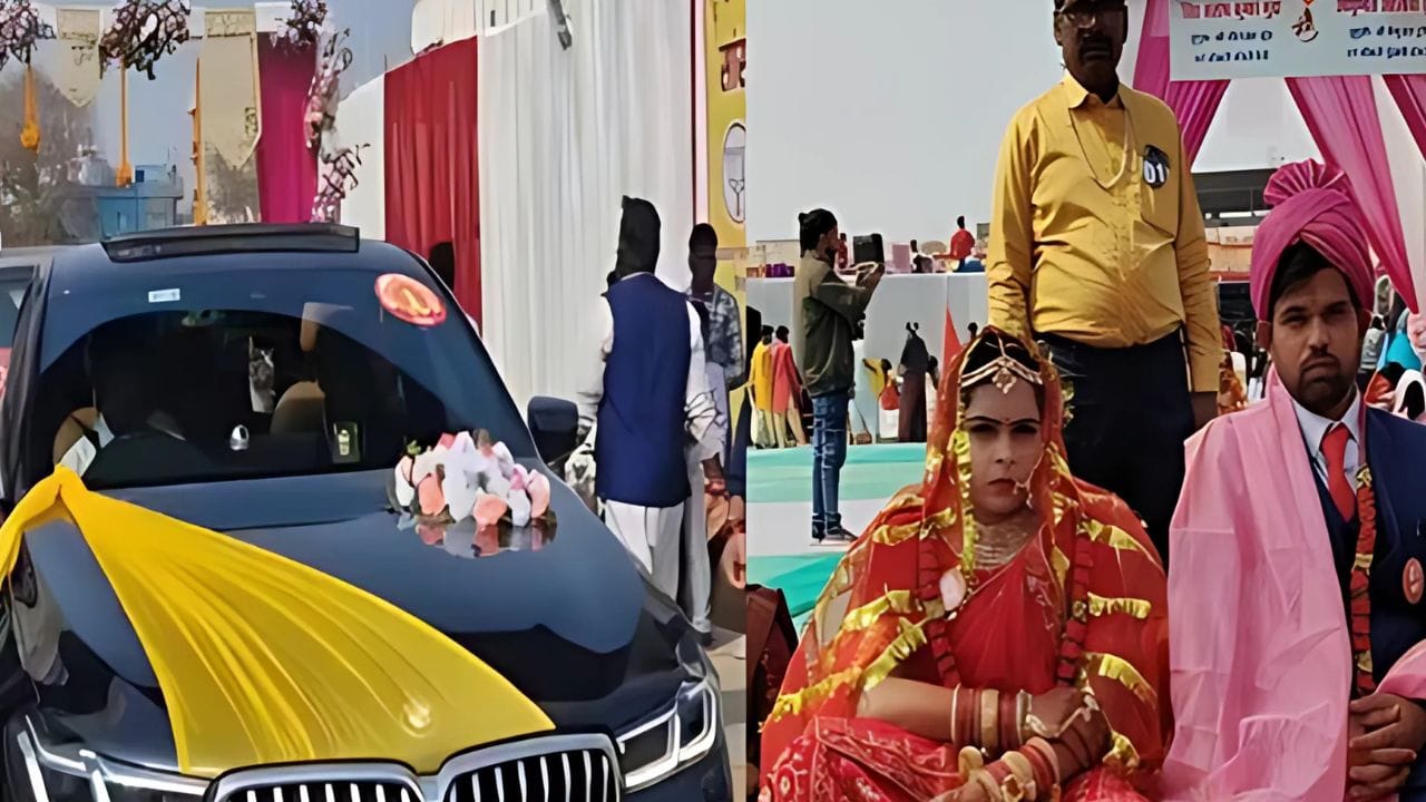 सामूहिक विवाह में BMW से पहुंचा दूल्हा