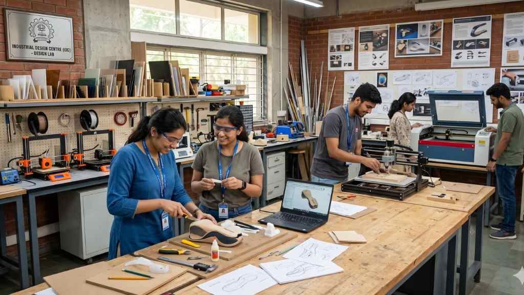 Iit Iit कैंपस में डिजाइनिंग लैब और प्रैक्टिकल करते छात्रों की तस्वीर