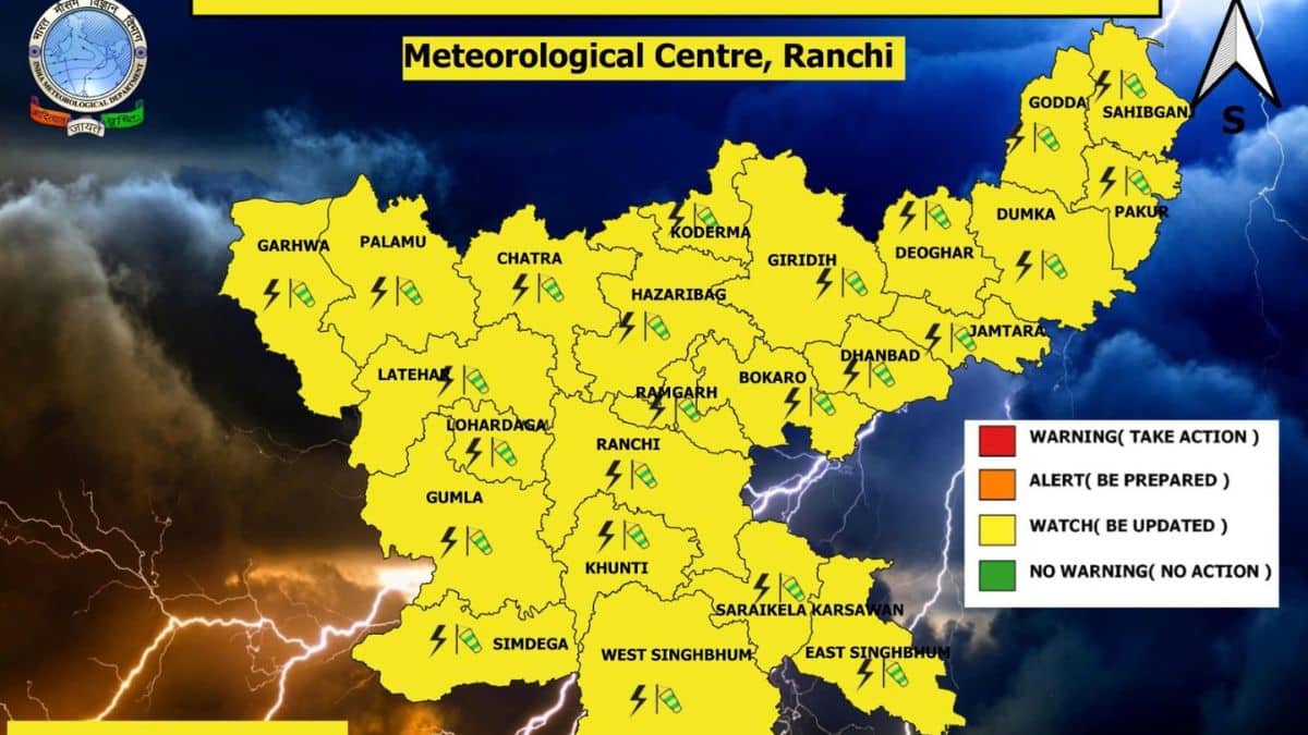 झारखंड में 6 से 8 अक्टूबर तक बारिश और वज्रपात का येलो अलर्ट